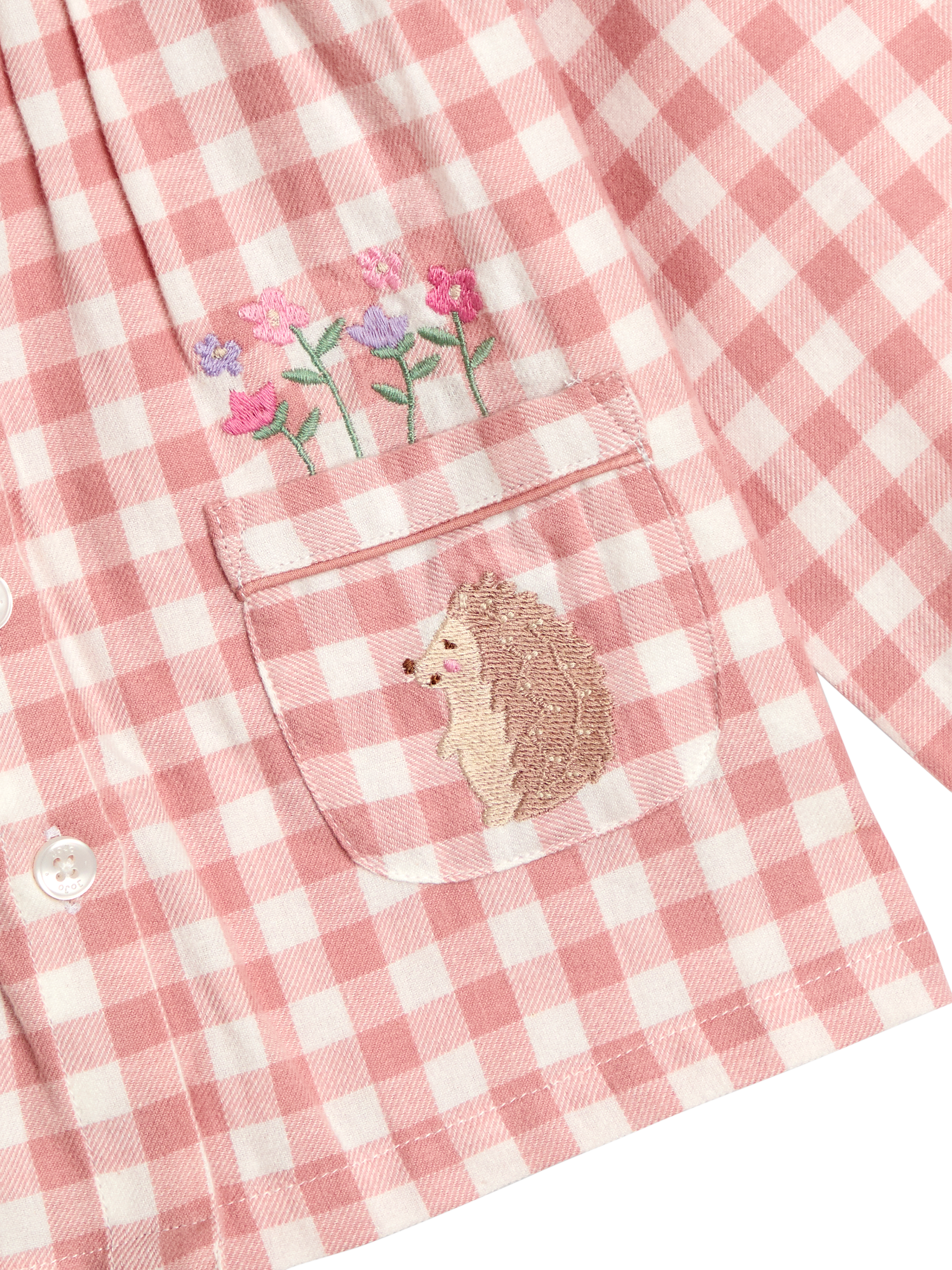 Product image 6 of 6, which shows JoJo Maman Bébé Kids' Cotton Hedgehog Pyjama Set, Pink, 12-18 months