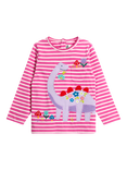 JoJo Maman Bébé Kids' Striped Dino Appliqué Top, Fuchsia
