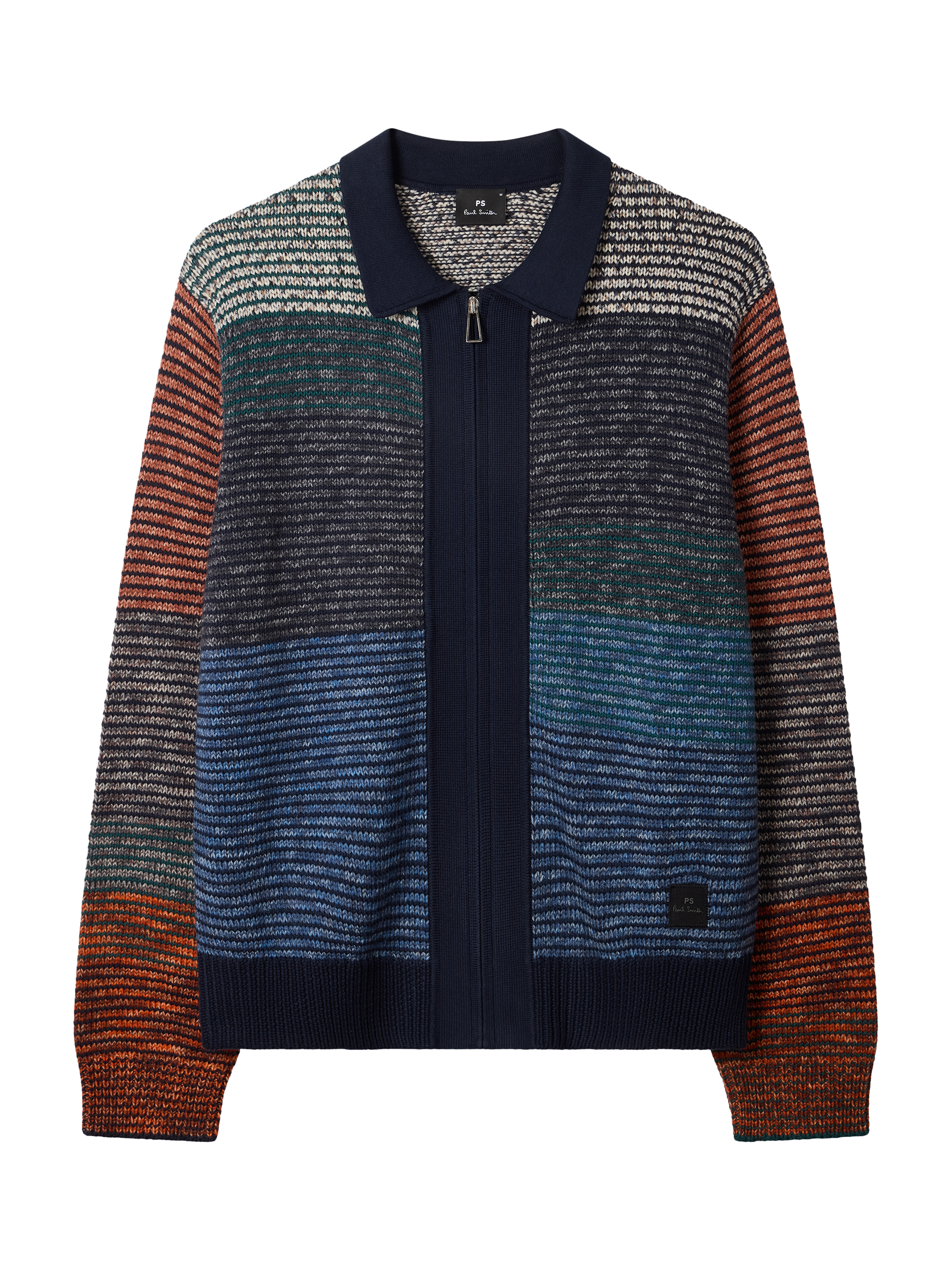 Product image 1 of 3, which shows Paul Smith Zip Through Wool Blend Striped Cardigan, Blue/Multi, S