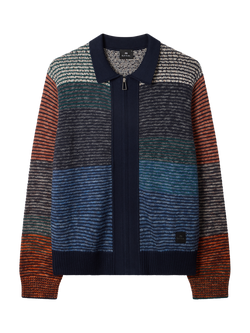 Paul Smith Zip Through Wool Blend Striped Cardigan, Blue/Multi, Blue/Multi