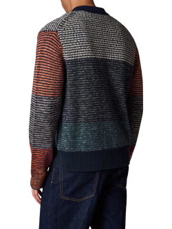 Paul Smith Zip Through Wool Blend Striped Cardigan, Blue/Multi - view 2, Blue/Multi