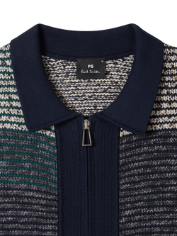 Paul Smith Zip Through Wool Blend Striped Cardigan, Blue/Multi - view 2, Blue/Multi