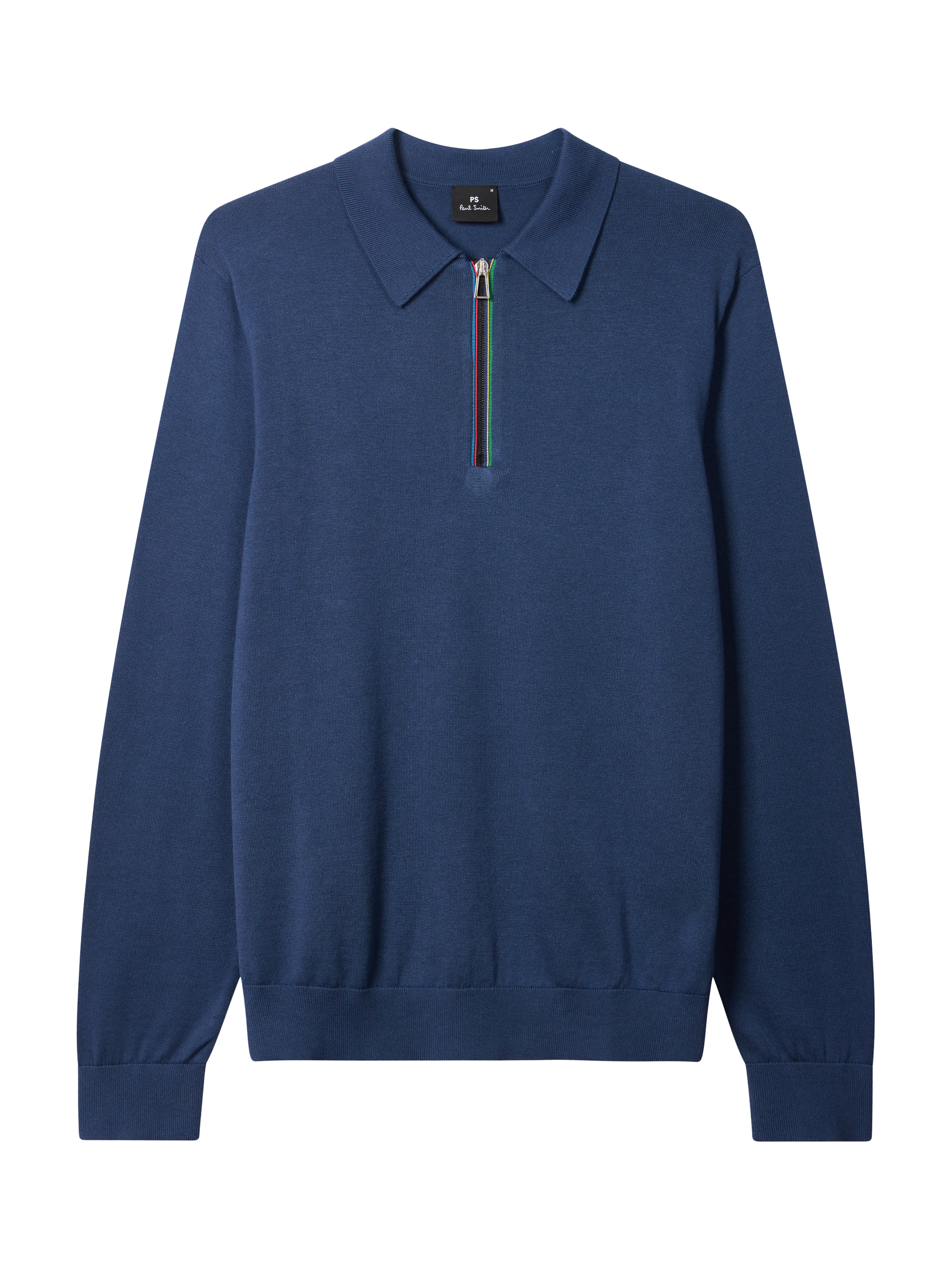 Product image 1 of 2, which shows PS Paul Smith Cotton Zip Polo Neck Jumper, Blue, S