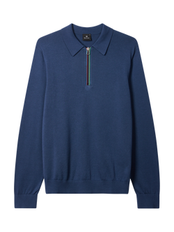 PS Paul Smith Cotton Zip Polo Neck Jumper, Blue, Blue