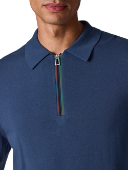 PS Paul Smith Cotton Zip Polo Neck Jumper, Blue - view 2, Blue