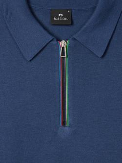PS Paul Smith Cotton Zip Polo Neck Jumper, Blue - view 2, Blue