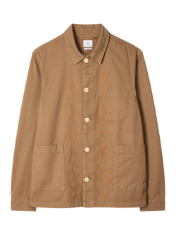 Paul Smith Cotton Floral Embroidery Shirt Jacket, Brown, Brown