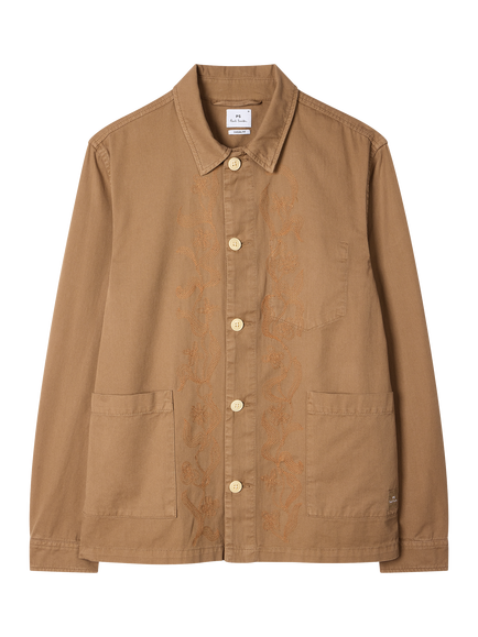 Paul Smith Cotton Floral Embroidery Shirt Jacket, Brown, Brown