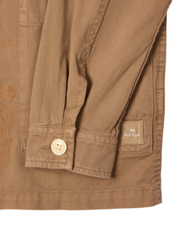 Paul Smith Cotton Floral Embroidery Shirt Jacket, Brown - view 2, Brown