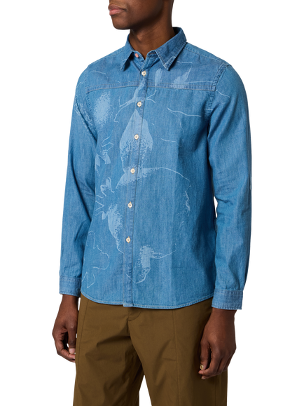 Paul Smith Cotton Floral Long Sleeve Shirt, Blue, Blue
