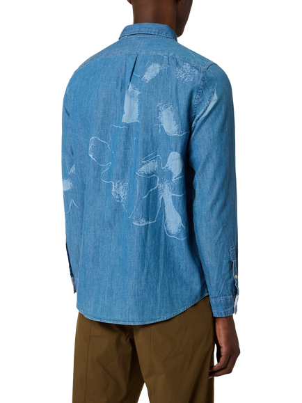 Paul Smith Cotton Floral Long Sleeve Shirt, Blue - view 2, Blue