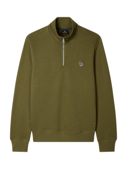 Paul Smith Half Zip Zebra Motif Cotton Sweatshirt, Green, Green