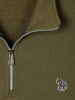 Paul Smith Half Zip Zebra Motif Cotton Sweatshirt, Green - view 2, Green