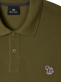 Paul Smith Zebra Motif Cotton Polo Shirt - view 2, Olive Green