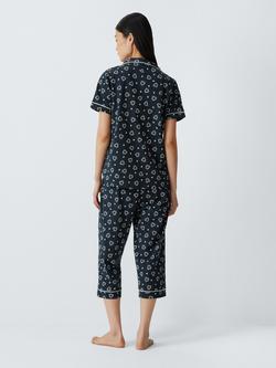 John Lewis Heart Print Pure Cotton Button Down Long Pyjama Set, Navy - view 2, Navy