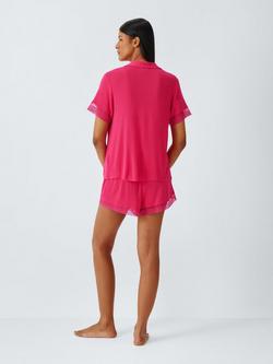 John Lewis Willow Lace Trim Button Through Short Pyjama Set, Rose Red - view 2, Rose Red