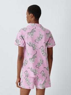 John Lewis Tigers Button Down Short Pyjama Set, Pink Lavender - view 2, Pink Lavender