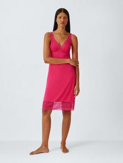 John Lewis Willow Lace Chemise containing LENZING™ ECOVERO™ Viscose, Rose Red, Rose Red