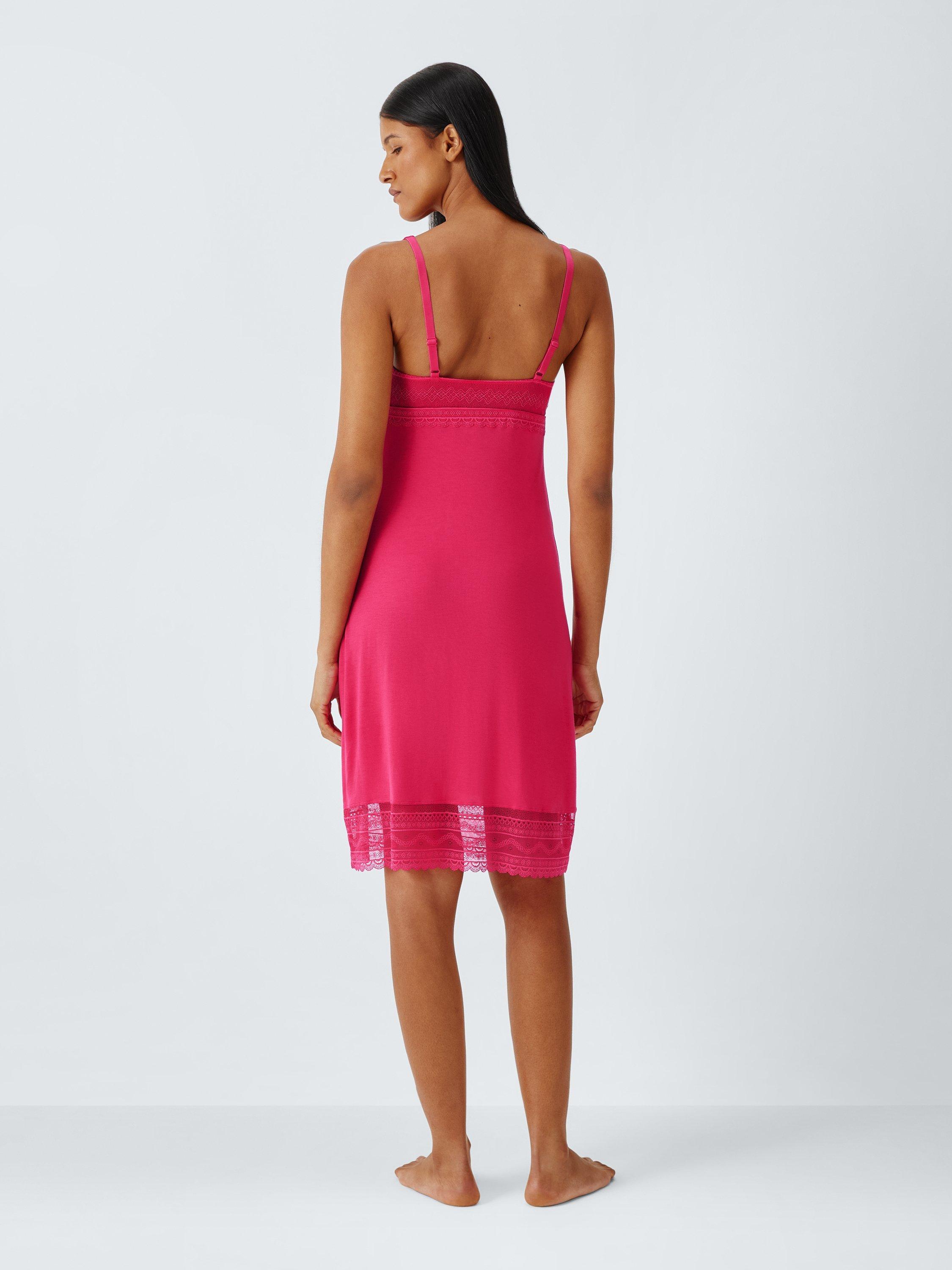 Product image 2 of 5, which shows John Lewis Willow Lace Chemise containing LENZING™ ECOVERO™ Viscose, Rose Red, 8