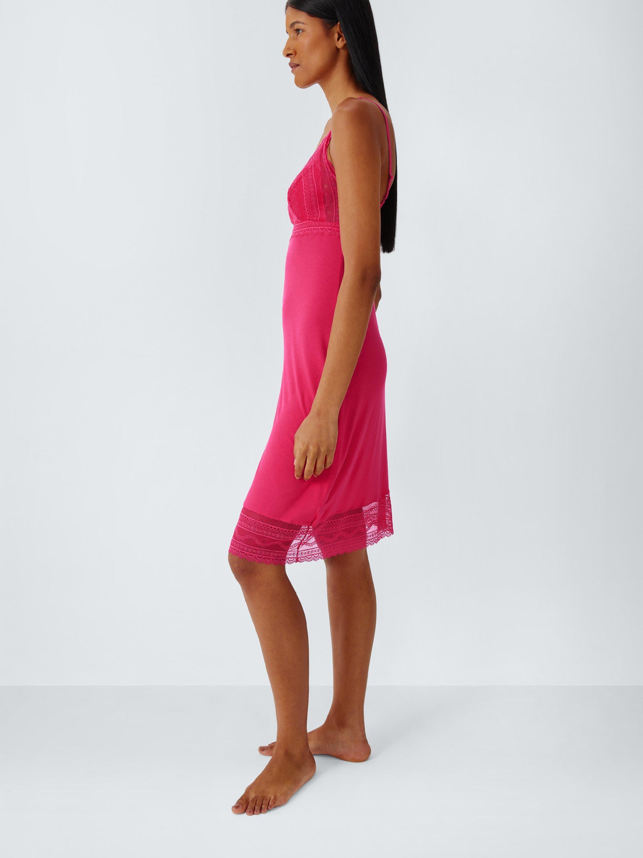 Product image 3 of 5, which shows John Lewis Willow Lace Chemise containing LENZING™ ECOVERO™ Viscose, Rose Red, 8