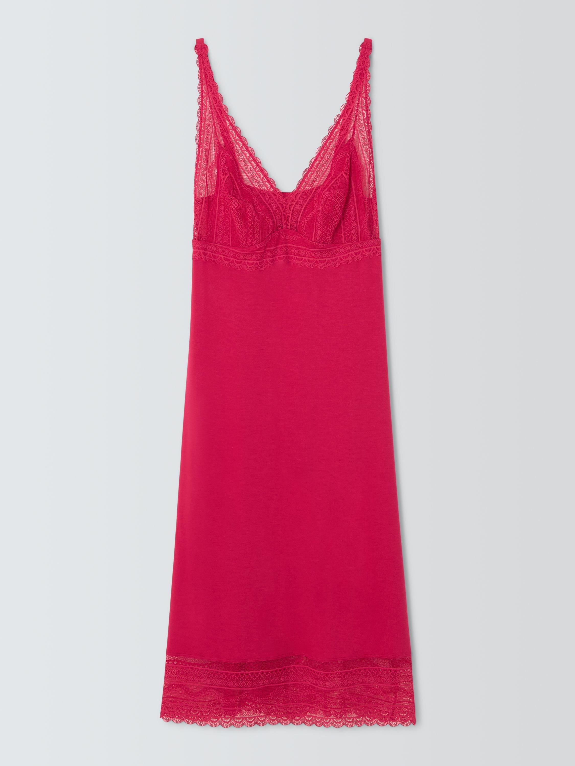 Product image 4 of 5, which shows John Lewis Willow Lace Chemise containing LENZING™ ECOVERO™ Viscose, Rose Red, 8