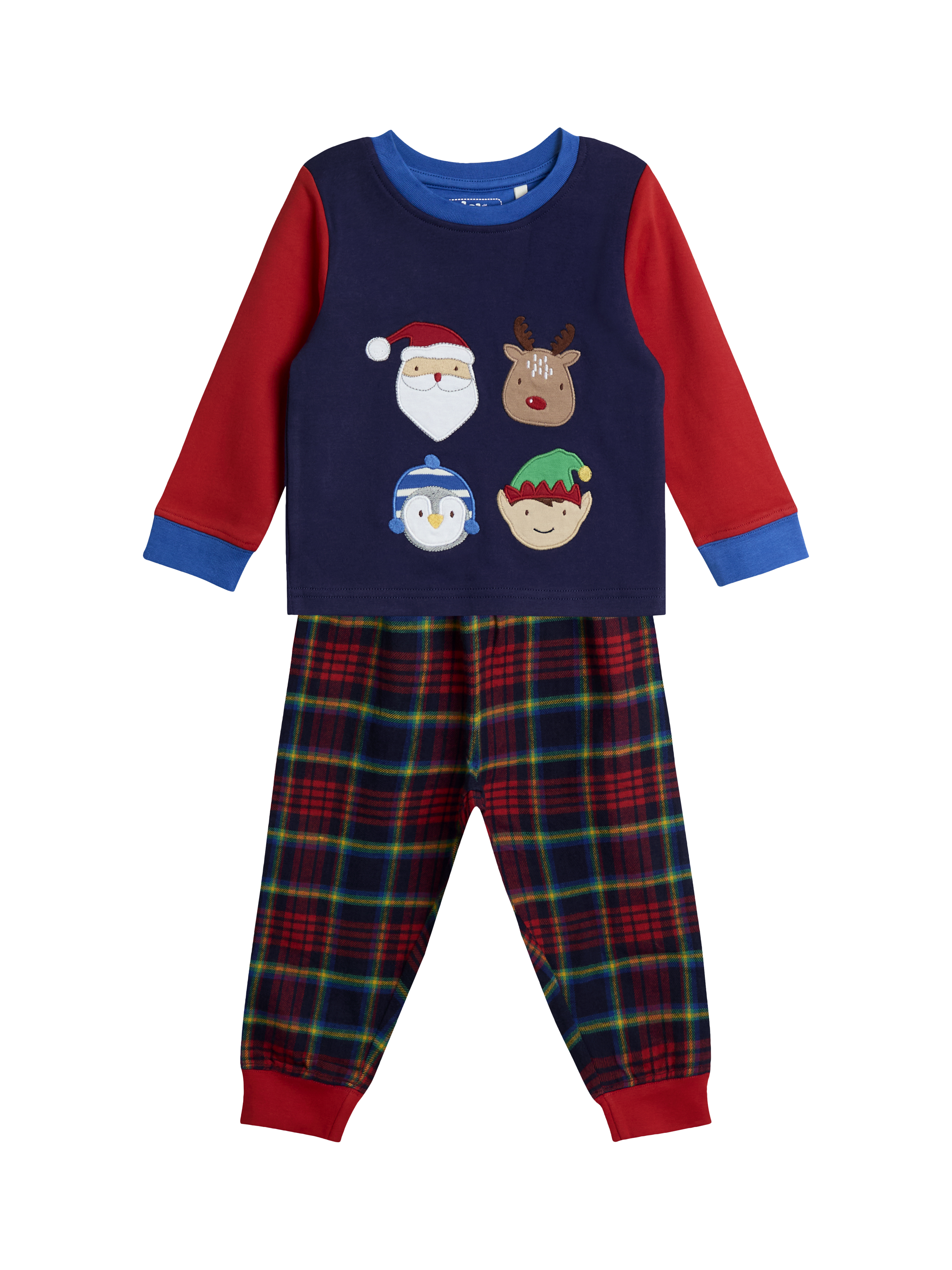 JoJo Maman Bébé Kids' Christmas Appliqué Pyjama Set, Navy