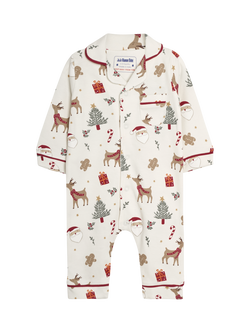 JoJo Maman Bébé KIds' Christmas All-In-One Pyjamas, Cream, Cream