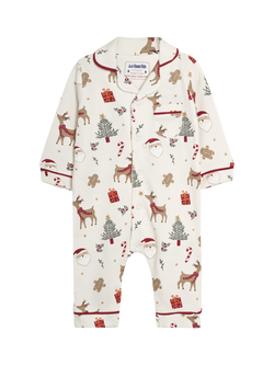 JoJo Maman Bébé KIds' Christmas All-In-One Pyjamas, Cream - view 2, Cream