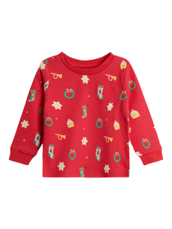 JoJo Maman Bébé Kids' Christmas Printed Jersey Pyjama Set, Red - view 2, Red
