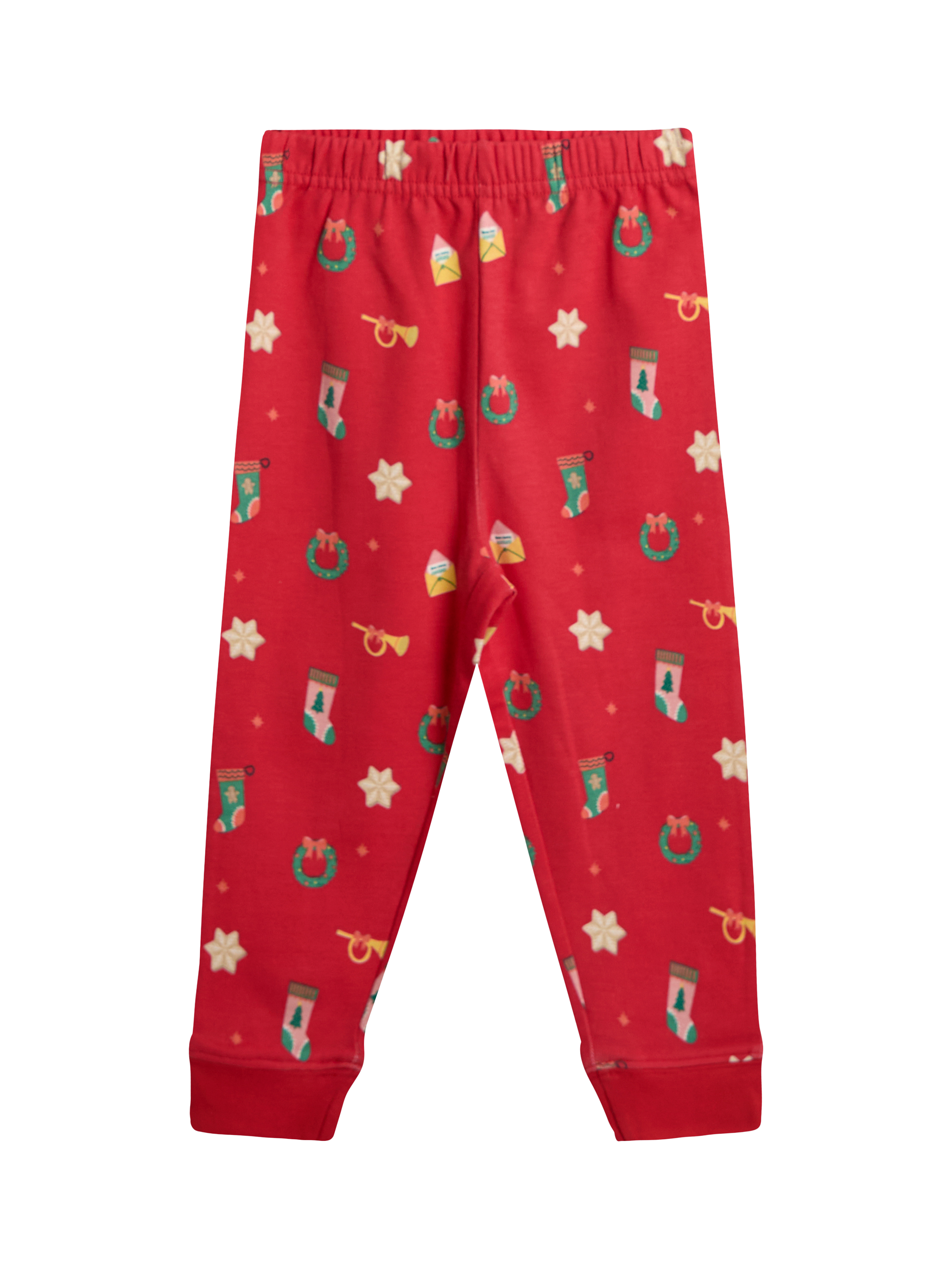 Product image 4 of 5, which shows JoJo Maman Bébé Kids' Christmas Printed Jersey Pyjama Set, Red, 12-18 months