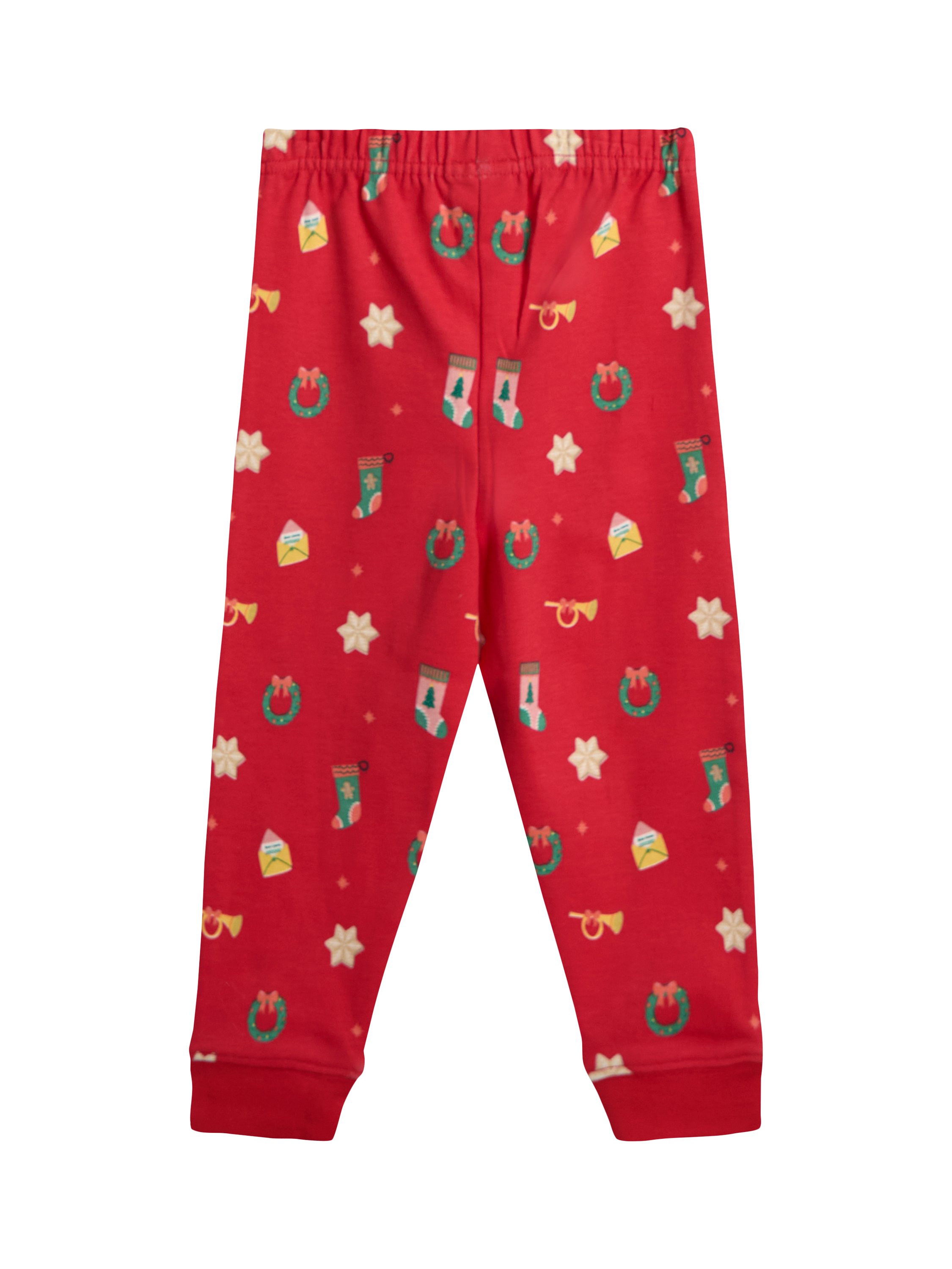 Product image 5 of 5, which shows JoJo Maman Bébé Kids' Christmas Printed Jersey Pyjama Set, Red, 12-18 months