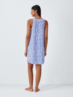 John Lewis Botanical Pure Cotton Sleeveless Nightdress, Baja Blue - view 2, Baja Blue