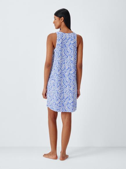 John Lewis Botanical Pure Cotton Sleeveless Nightdress, Baja Blue - view 2, Baja Blue