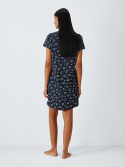 John Lewis Heart Print Pure Cotton Notch Neck Nightdress, Navy - view 2, Navy