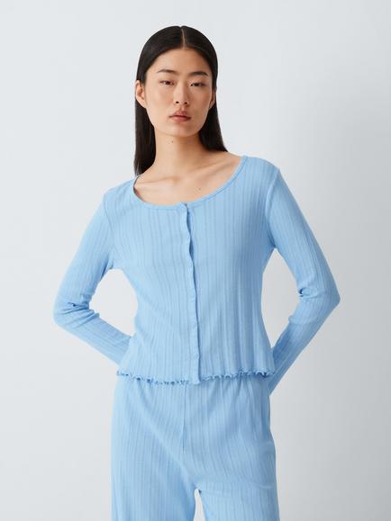 John Lewis Pointelle Cardigan Lounge Set, Icy Morn, Icy Morn