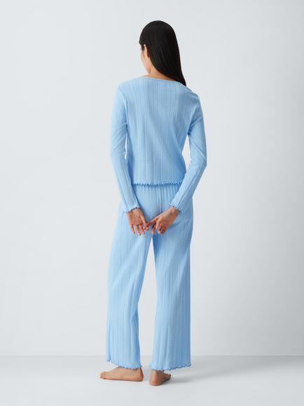 John Lewis Pointelle Cardigan Lounge Set, Icy Morn - view 2, Icy Morn