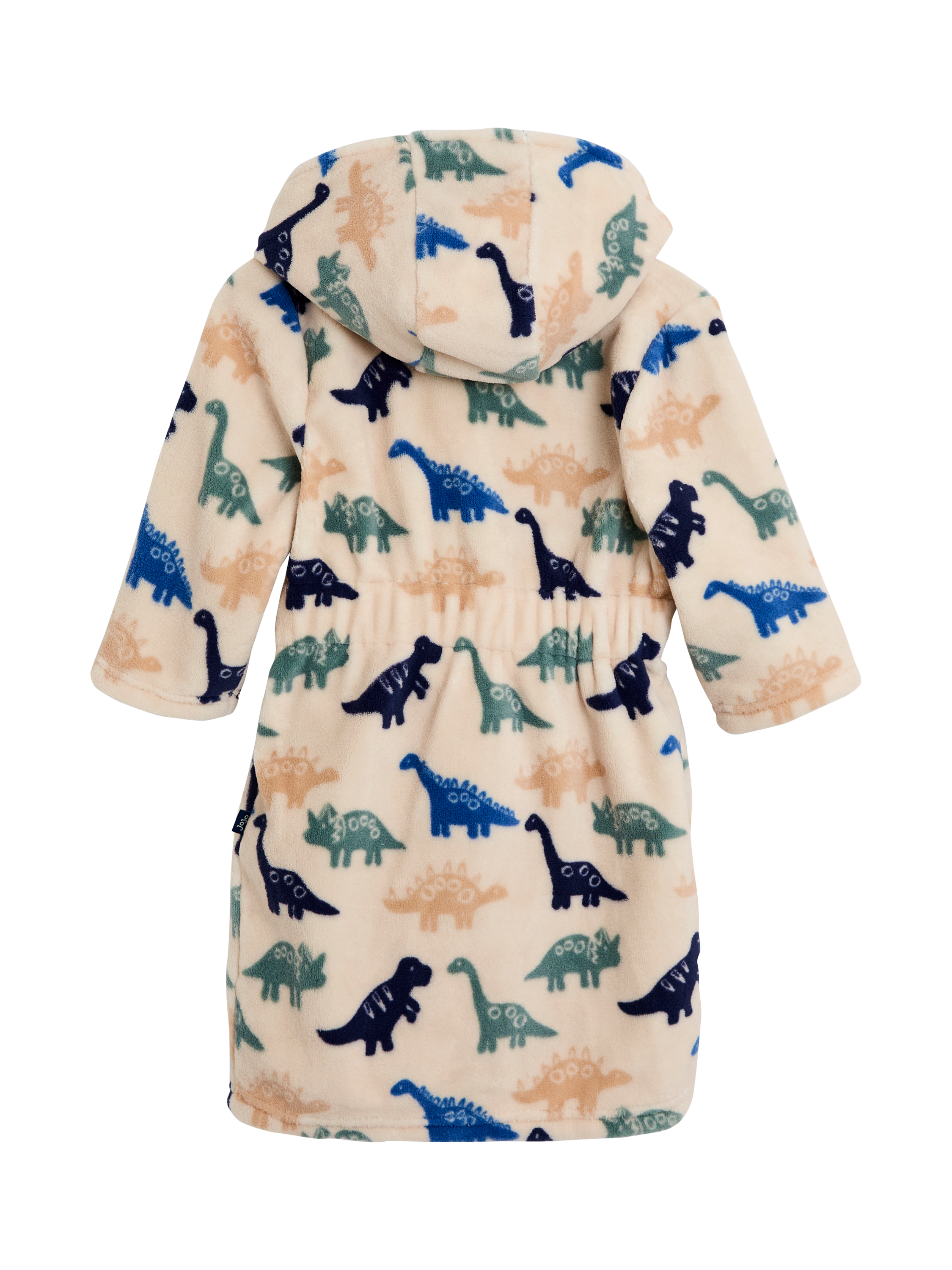 Product image 2 of 3, which shows JoJo Maman Bébé Kids' Dinosaur Printed Dressing Gown, Stone, 1-2 years