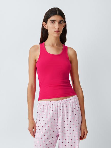 John Lewis Ribbed Tank Pyjama Top, Rose Red, Rose Red
