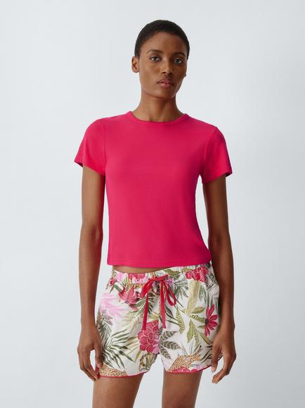 John Lewis Ribbed Crew Neck Pyjama Top, Rose Red, Rose Red