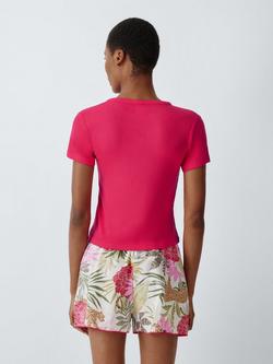 John Lewis Ribbed Crew Neck Pyjama Top, Rose Red - view 2, Rose Red