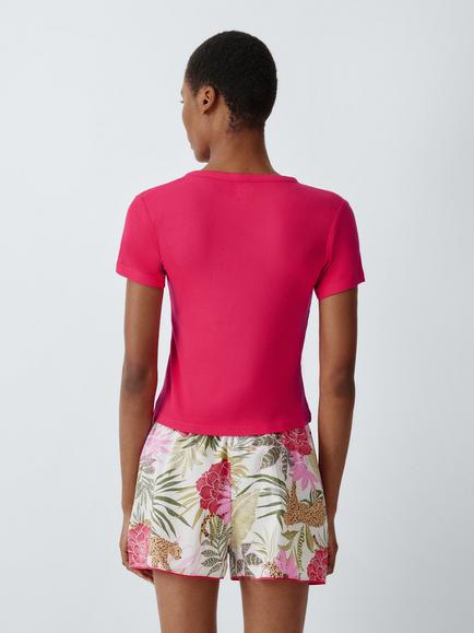 John Lewis Ribbed Crew Neck Pyjama Top, Rose Red - view 2, Rose Red