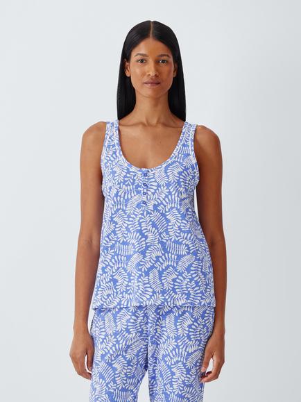 John Lewis Botanical Pure Cotton Jersey Cropped Pyjama Set, Baja Blue, Baja Blue