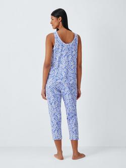 John Lewis Botanical Pure Cotton Jersey Cropped Pyjama Set, Baja Blue - view 2, Baja Blue
