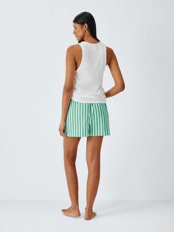 John Lewis Jersey Vest & Stripe Shorts Pyjama Set, Green/Aqua - view 2, Green/Aqua