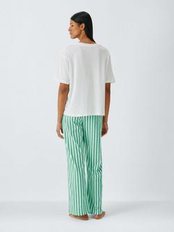 John Lewis Frill Pocket Jersey Long Pyjama Set, Green/Aqua - view 2, Green/Aqua