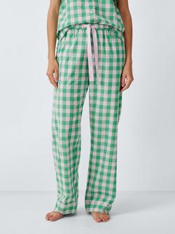 John Lewis Mix & Match Ric Rac Gingham Pure Cotton Pyjama Bottoms, Pink/Green, Pink/Green