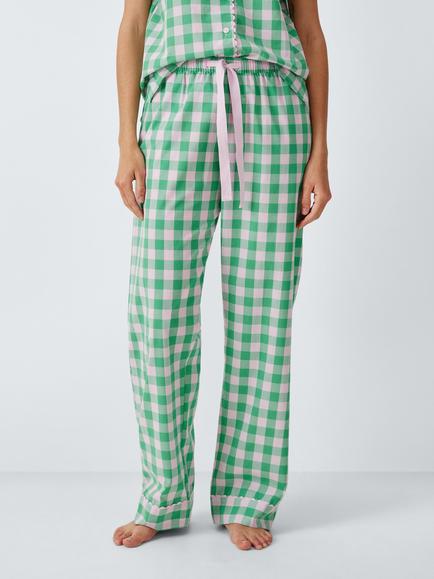 John Lewis Mix & Match Ric Rac Gingham Pure Cotton Pyjama Bottoms, Pink/Green, Pink/Green