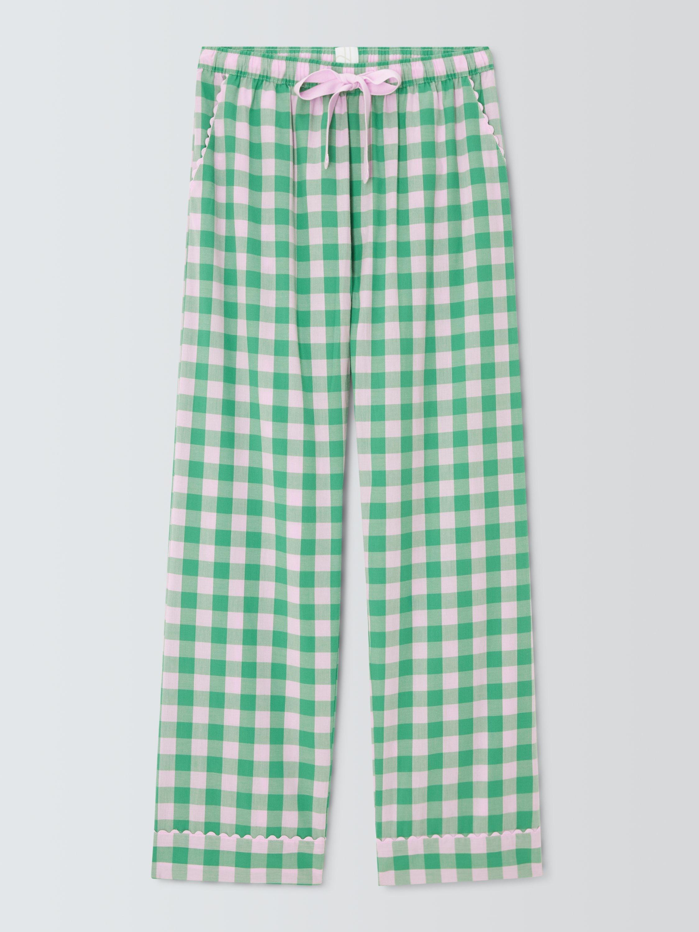 Product image 1 of 1, which shows John Lewis Ric Rac Gingham Pyjama Bottoms, Pink/Green, 8