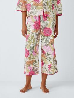John Lewis Mix & Match Tropical Cat Pure Cotton Pyjama Bottoms, White, White