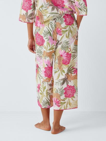 John Lewis Mix & Match Tropical Cat Pure Cotton Pyjama Bottoms, White - view 2, White